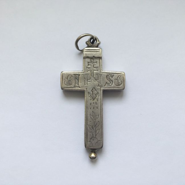 Professkreuz, 13 Lot Silber, IHS Christusmonogramm