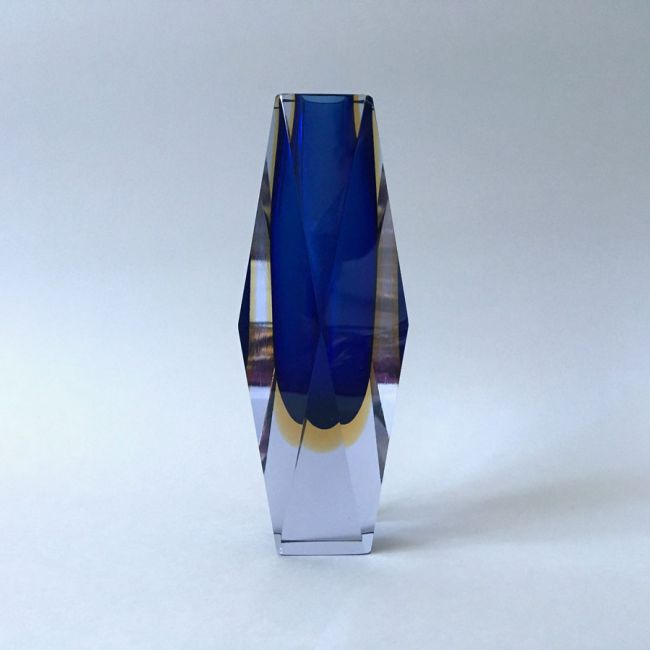 MANDRUZZATO - Murano Vase, Sommerso Blau/Gelb, MidCentury-Design